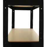 Heavy-duty black shelving unit with a smooth wooden shelf, featuring a sturdy metal frame and adjustable height for versatile storage solutions