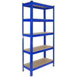 Boltless 5-tier garage shelving unit in vibrant blue with sturdy metal frame and smooth beige shelves, ideal for organizing tools and supplies