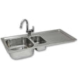 Premium stainless steel kitchen sink with a sleek design, featuring a confetti tap and a practical draining board for easy use