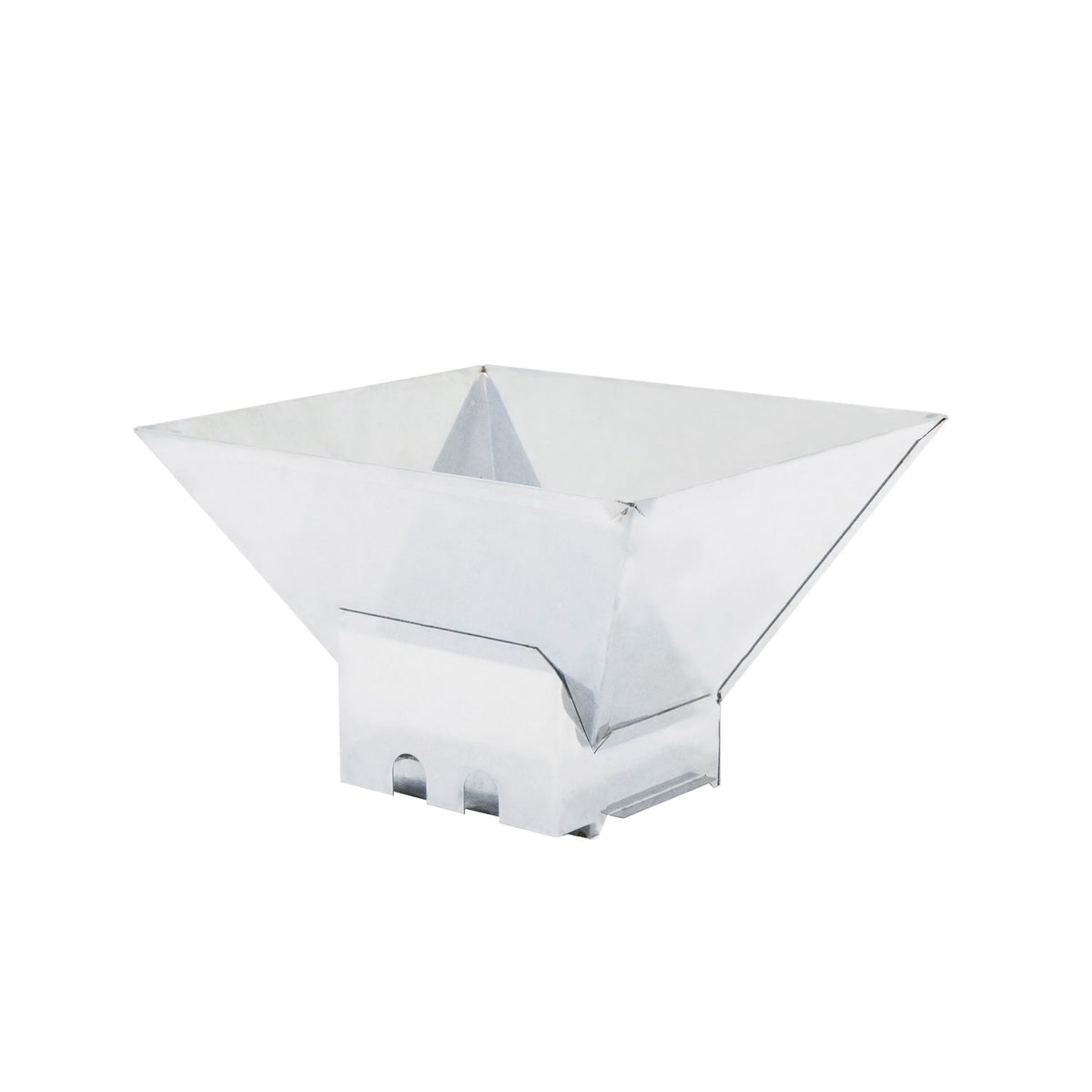 Stainless steel 7-litre fruit crusher with a sleek, shiny surface and a wide, square bowl design for easy fruit processing