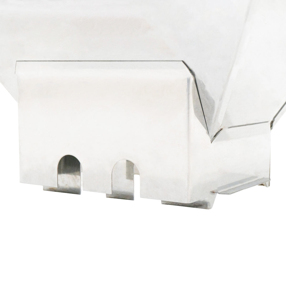 Stainless steel fruit crusher with a sleek, polished finish and sturdy base, designed for efficient fruit processing and durability
