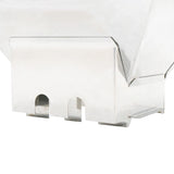 Stainless steel fruit crusher with a sleek, polished finish and sturdy base, designed for efficient fruit processing and durability