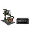 Cap heat press machine with adjustable pressure and digital display alongside a compact Epson printer, both in sleek black design