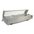 Stainless steel KuKoo 3 pan wet well bain marie with a glass lid, featuring three rectangular food containers for warming dishes
