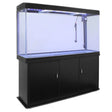 Sleek black aquarium fish tank with a spacious glass body and a matching cabinet, ideal for showcasing aquatic life and decor