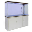 Spacious white aquarium fish tank with a sleek cabinet, featuring a clear glass body and modern lighting for vibrant aquatic displays