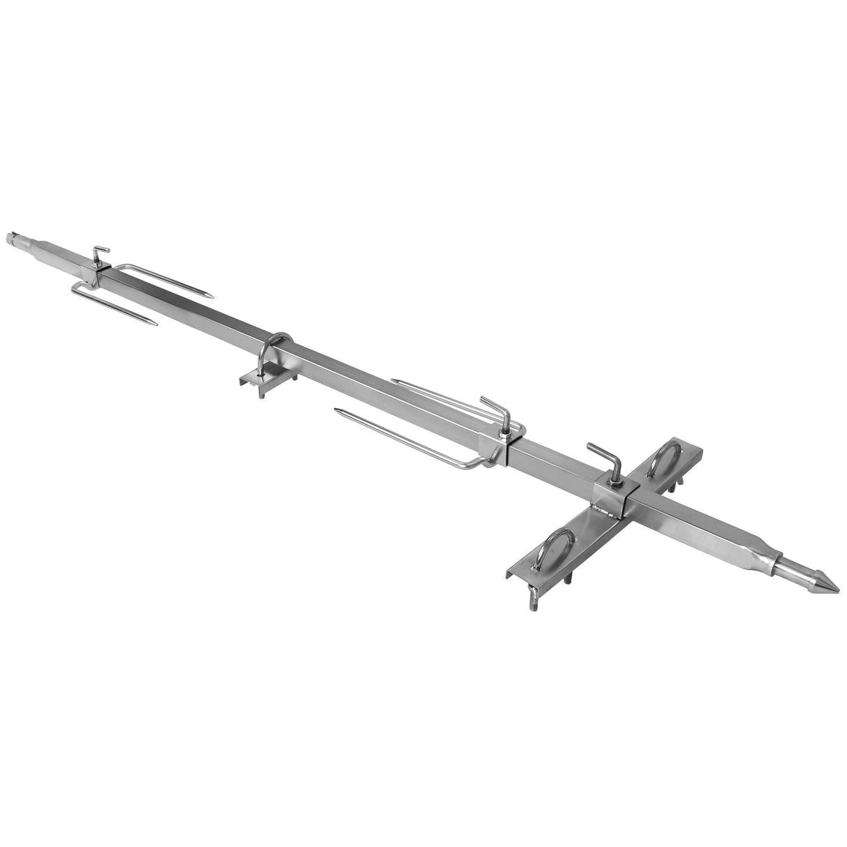 Stainless steel hog roast machine spit with adjustable forks, designed for even cooking and durability, ideal for outdoor events