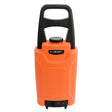 Bright orange 30L water trolley with a sturdy black handle, featuring a secure lid and a compact, portable design for easy transport