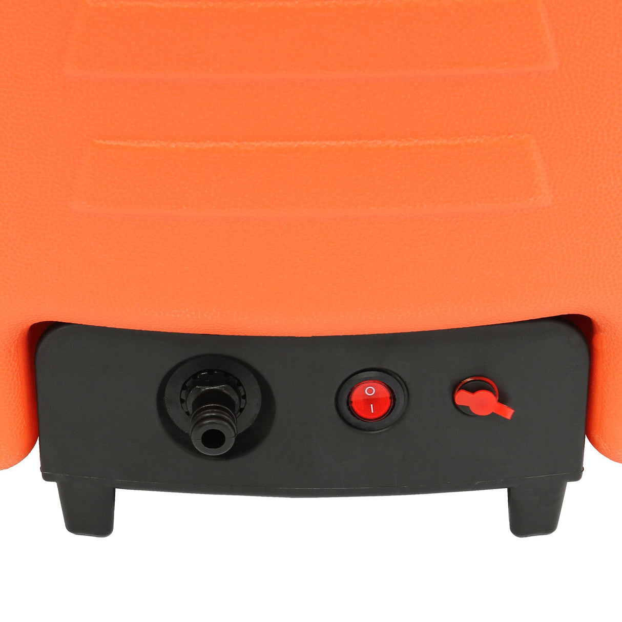 Bright orange MAXBLAST 30L cleaning water trolley featuring a textured surface, control switch, and water outlet connector