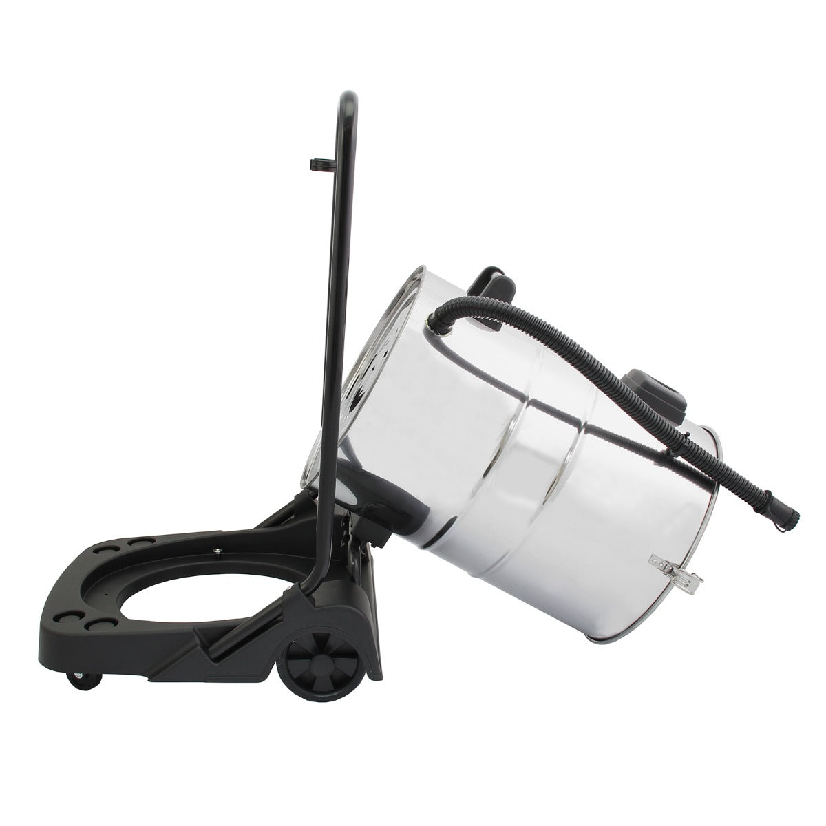 MAXBLAST 80L industrial vacuum cleaner with a shiny metal canister, black base, and sturdy handle for easy maneuverability