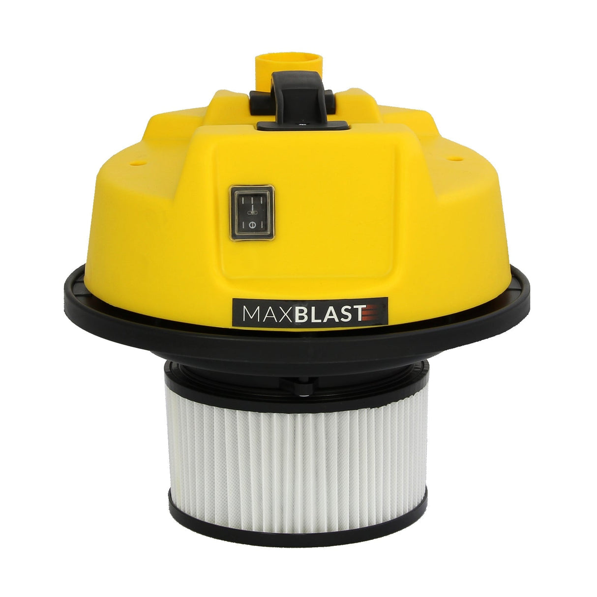 MAXBLAST 30L industrial vacuum cleaner with a bright yellow top, black base, and white filter, designed for heavy-duty cleaning tasks