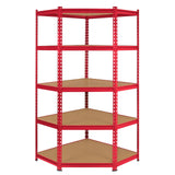 Red Monster Racking Z-Rax corner storage shelf unit with six spacious, sturdy shelves and a sleek, industrial design, 90cm wide