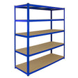 Extra wide blue storage shelves with four sturdy, beige shelves, ideal for organizing tools and supplies, measuring 160cm W and 60cm D