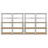 Galwix 90cm racking bundle featuring four sturdy garage shelving bays with metal frames and wooden shelves, ideal for storage