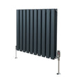 Anthracite grey oval column radiator with sleek vertical lines and polished valves, standing on sturdy chrome feet, ideal for modern interiors