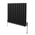 Sleek black oval column radiator with vertical fins, mounted on chrome feet, ideal for modern heating solutions in any space