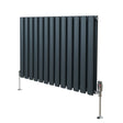 Sleek anthracite grey oval column radiator with vertical fins and stylish valves, designed for modern heating solutions