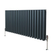 Anthracite grey oval column radiator with sleek vertical lines, featuring polished valves and a modern design, measuring 600mm x 1200mm