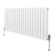 Sleek white oval column radiator with vertical fins and chrome valves, measuring 600mm x 1200mm, ideal for modern interiors