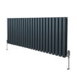 Sleek anthracite grey oval column radiator, 600mm x 1440mm, featuring vertical tubes and polished metal valves for modern interiors