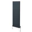 Sleek anthracite grey oval column radiator, 1600mm x 480mm, featuring vertical panels and stylish valves for modern interiors