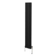Sleek black oval column radiator measuring 1800mm x 240mm with modern valves, featuring a smooth, matte finish and vertical design