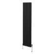 Sleek black oval column radiator, 1800mm x 360mm, featuring vertical fins and stylish valves for modern heating solutions