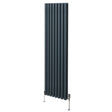 Sleek anthracite grey oval column radiator, 1800mm x 480mm, featuring vertical fins and stylish valves for modern interiors