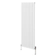 Sleek white oval column radiator with vertical fins, measuring 1800mm x 600mm, featuring stylish valves and a modern design