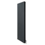 Slim anthracite grey aluminium radiator with vertical panels and a sleek design, featuring integrated valves for efficient heating