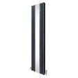 Sleek anthracite grey flat mirror radiator with vertical design, measuring 1800mm x 425mm, featuring modern valve fittings