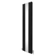 Sleek black flat mirror radiator with vertical design, measuring 1800mm x 425mm, featuring polished chrome valves for modern interiors