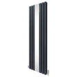 Sleek anthracite grey flat mirror radiator with vertical slats, measuring 1800mm x 565mm, featuring polished reflective surface