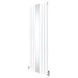 Sleek white flat mirror radiator measuring 1800mm x 565mm with vertical panels and chrome valves, ideal for modern interiors