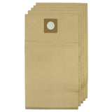Brown paper vacuum cleaner dust bags, five-pack, featuring a circular opening and sturdy texture for efficient dirt collection