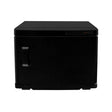 Sleek black hot towel warmer with a smooth finish, featuring a front handle and control panel for easy operation and access