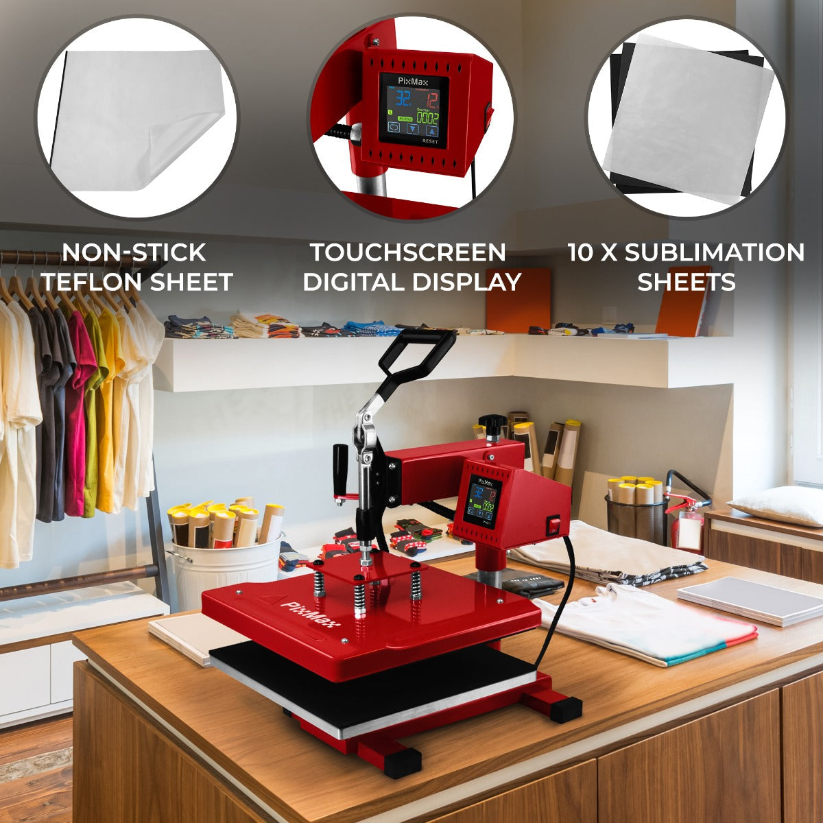 Swing Heat Press 38 x 38cm, PTFE Sheet & Sublimation Paper