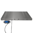 Stainless steel vet scales measuring 60cm x 90cm with a digital display and control panel, ideal for weighing animals