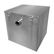 Stainless steel 60-litre grease trap with a sleek, square design, featuring a secure lid and a side outlet pipe for efficient drainage
