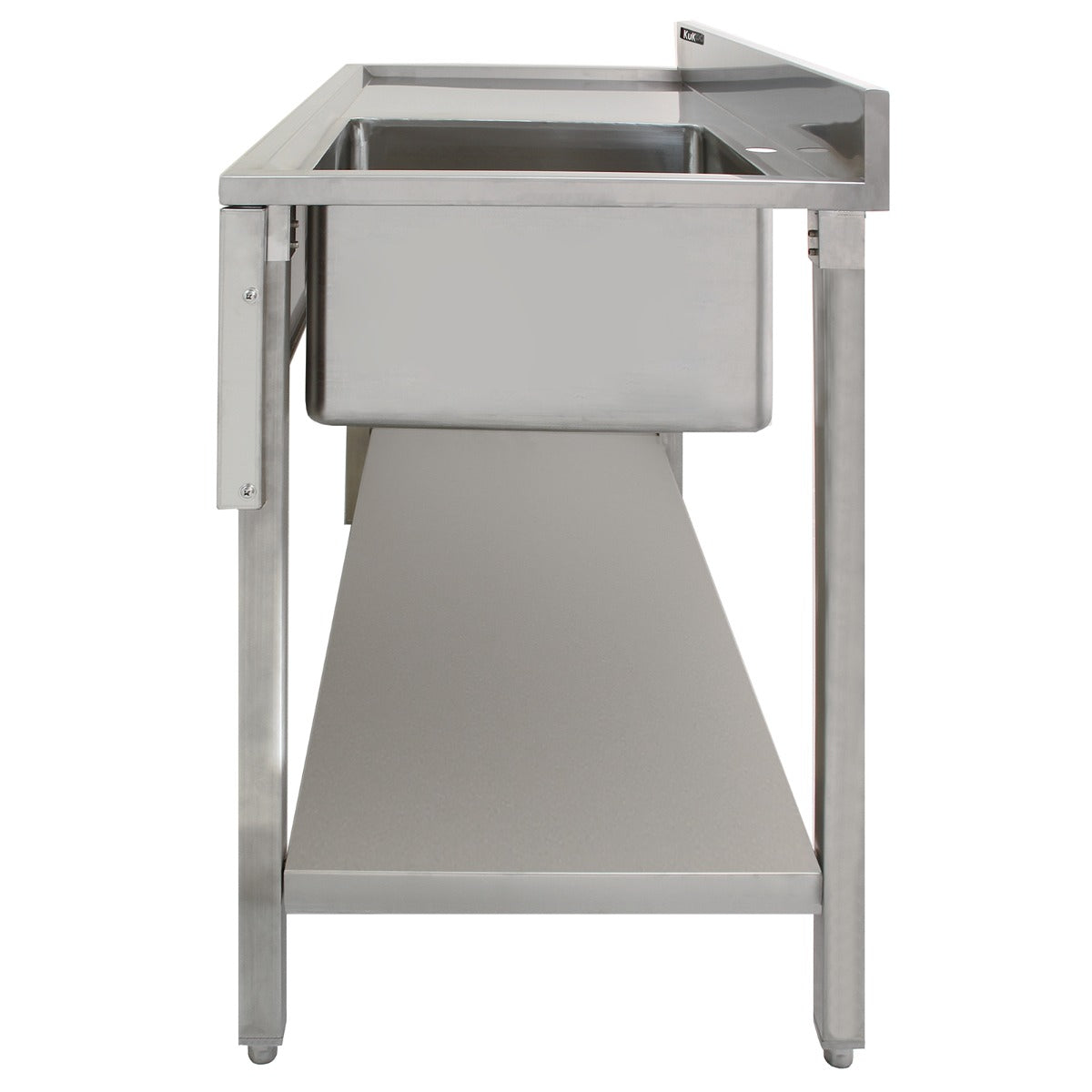 Stainless steel catering sink with a left-hand drainer, featuring a sleek design, smooth surface, and sturdy frame for durability