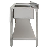Stainless steel catering sink with a left-hand drainer, featuring a sleek design, smooth surface, and sturdy frame for durability
