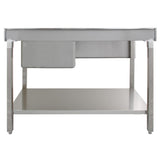 Stainless steel catering sink with left-hand drainer, featuring a smooth surface, sturdy frame, and spacious lower shelf for storage