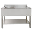 Stainless steel catering sink with right-hand drainer, featuring a sleek surface, sturdy legs, and a spacious lower shelf for storage
