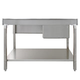 Stainless steel catering sink with a right-hand drainer, featuring a smooth surface, sturdy legs, and a spacious bottom shelf