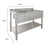 Stainless steel catering sink with right-hand drainer, featuring a sleek design, smooth surface, and sturdy base for durability