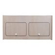 Light wood overhead camper cabinet with two rounded doors and white knobs, measuring 80cm x 35cm x 35cm, ideal for storage