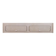 Light wood overhead camper cabinet with two smooth, rounded drawers and minimalist design, measuring 120cm x 25cm x 25cm