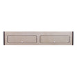 Overhead camper cabinet featuring a light wood finish with black trim, two smooth drawers, and sleek round knobs for easy access