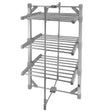 Heated clothes airer with four adjustable drying racks, featuring a sleek white design and sturdy, lightweight construction