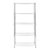 Sturdy chrome wire racking unit with five shelves, measuring 35cm x 90cm x 180cm, ideal for storage and organization